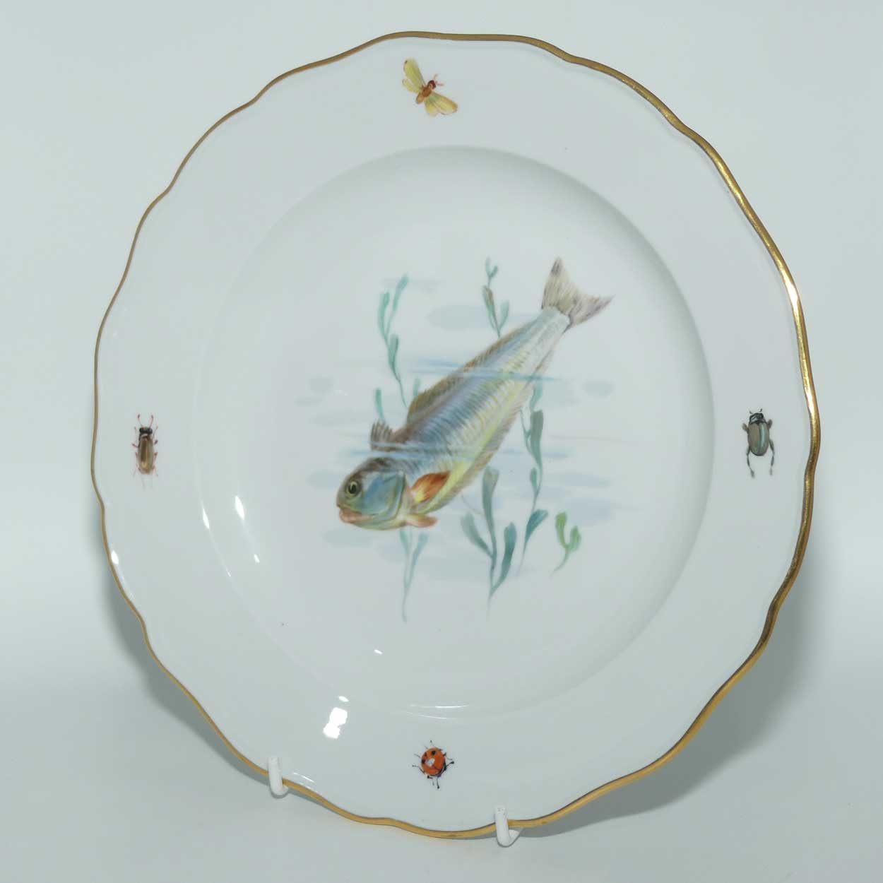 Meissen Hand Painted plate | #2 | Downwards Trout among Reeds and Insects