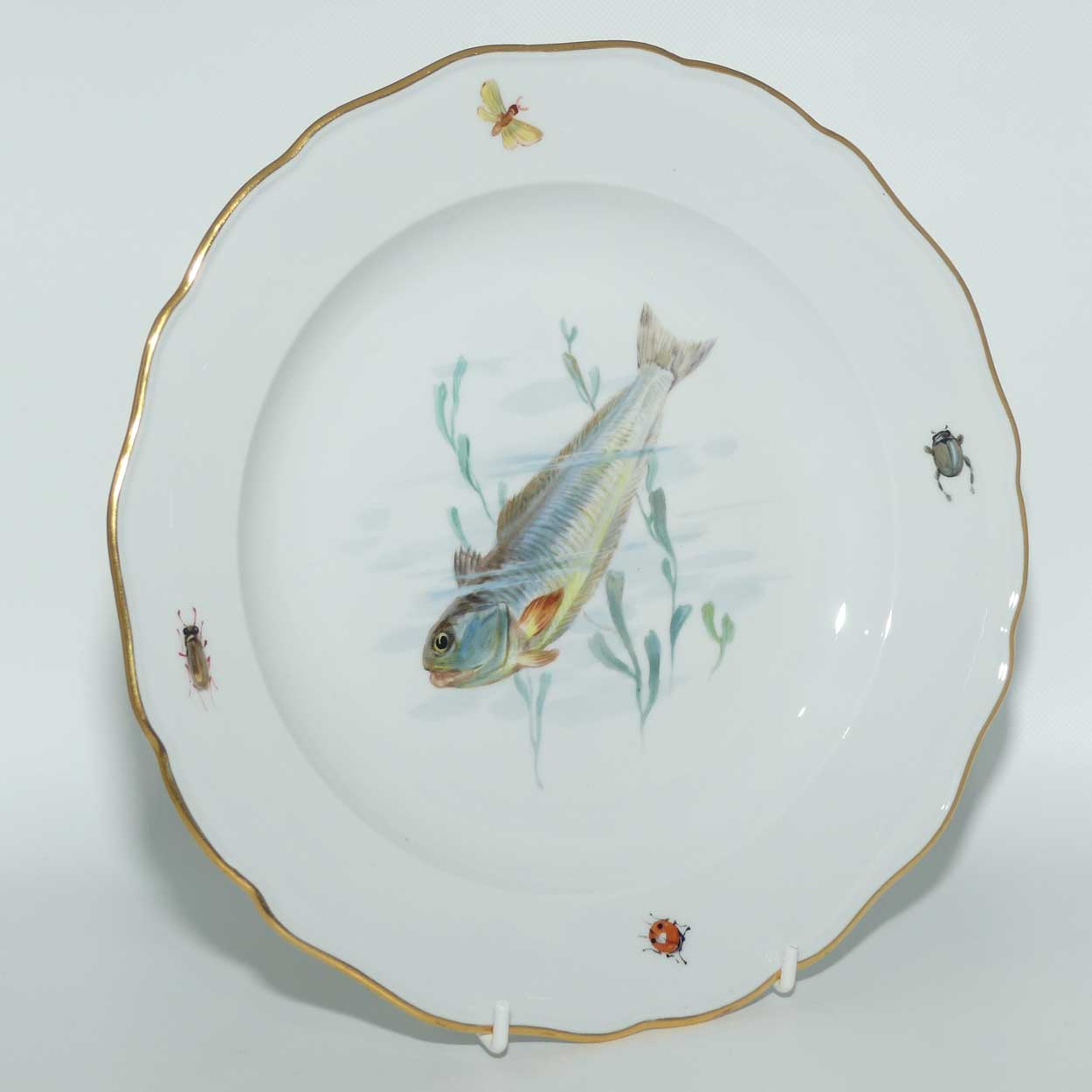 Meissen Hand Painted plate | #2 | Downwards Trout among Reeds and Insects