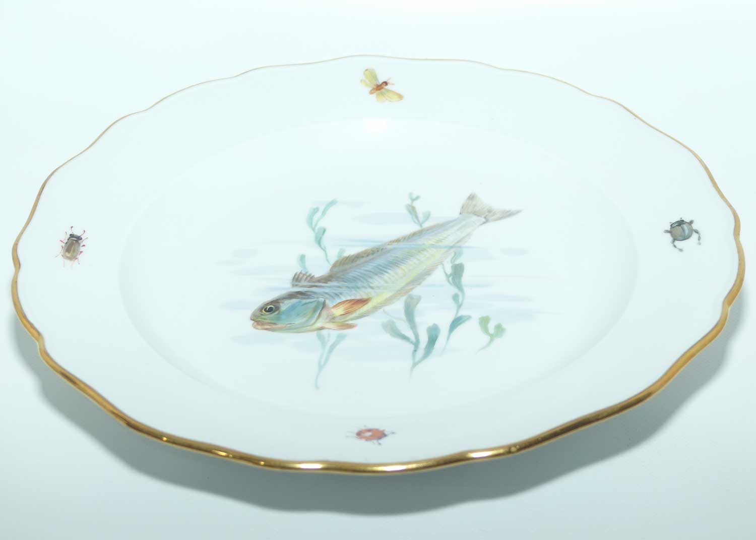 Meissen Hand Painted plate | #2 | Downwards Trout among Reeds and Insects