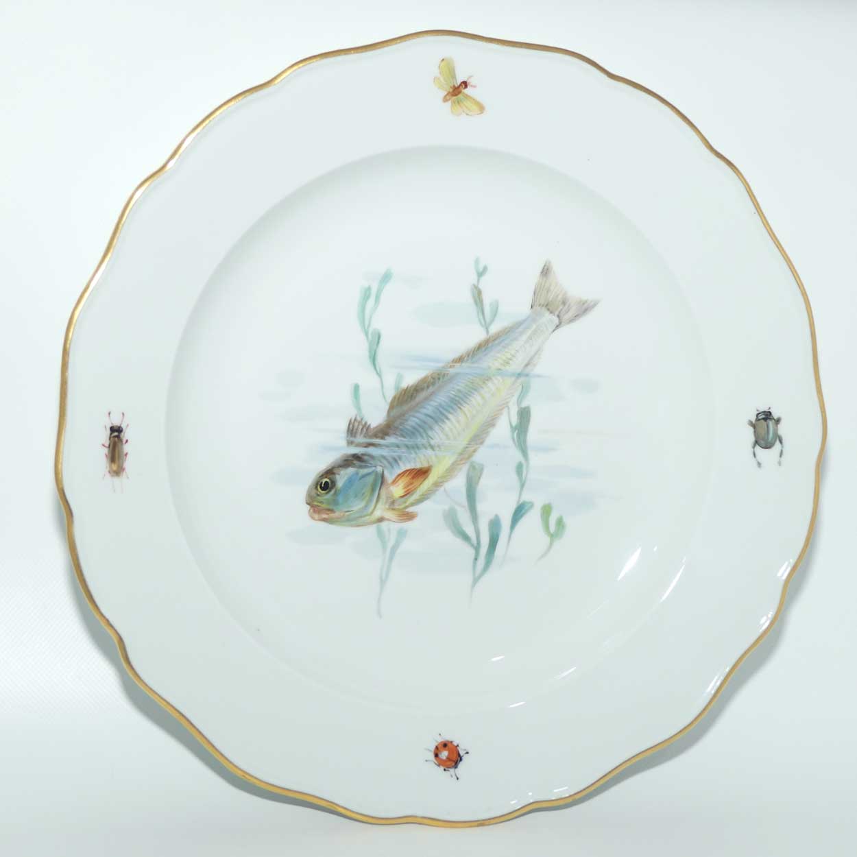 Meissen Hand Painted plate | #2 | Downwards Trout among Reeds and Insects