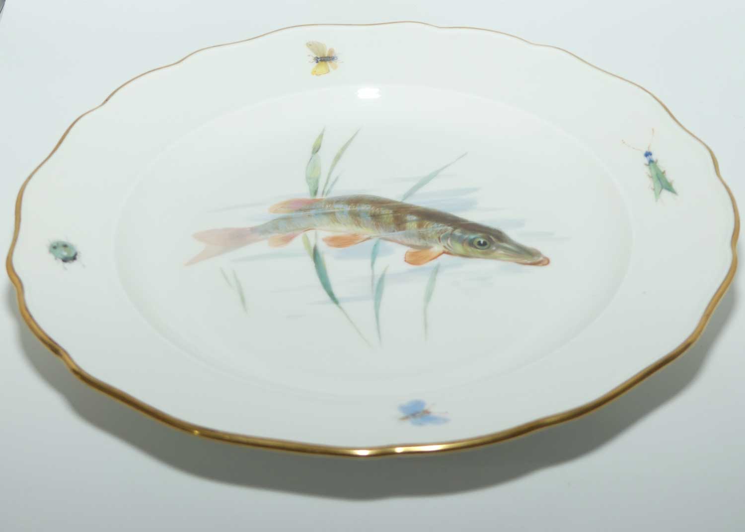 Meissen Hand Painted plate | #3 | Pike among Reeds and Insects