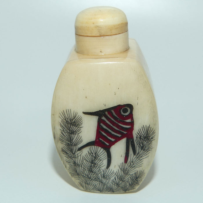 Hand Painted and Engraved decorated Bone and Horn Snuff Bottle