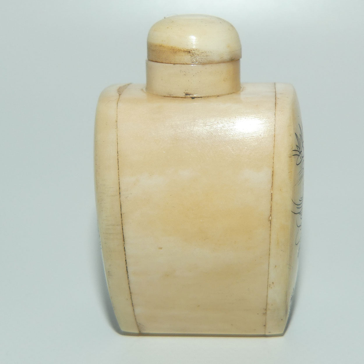 Hand Painted and Engraved decorated Bone and Horn Snuff Bottle