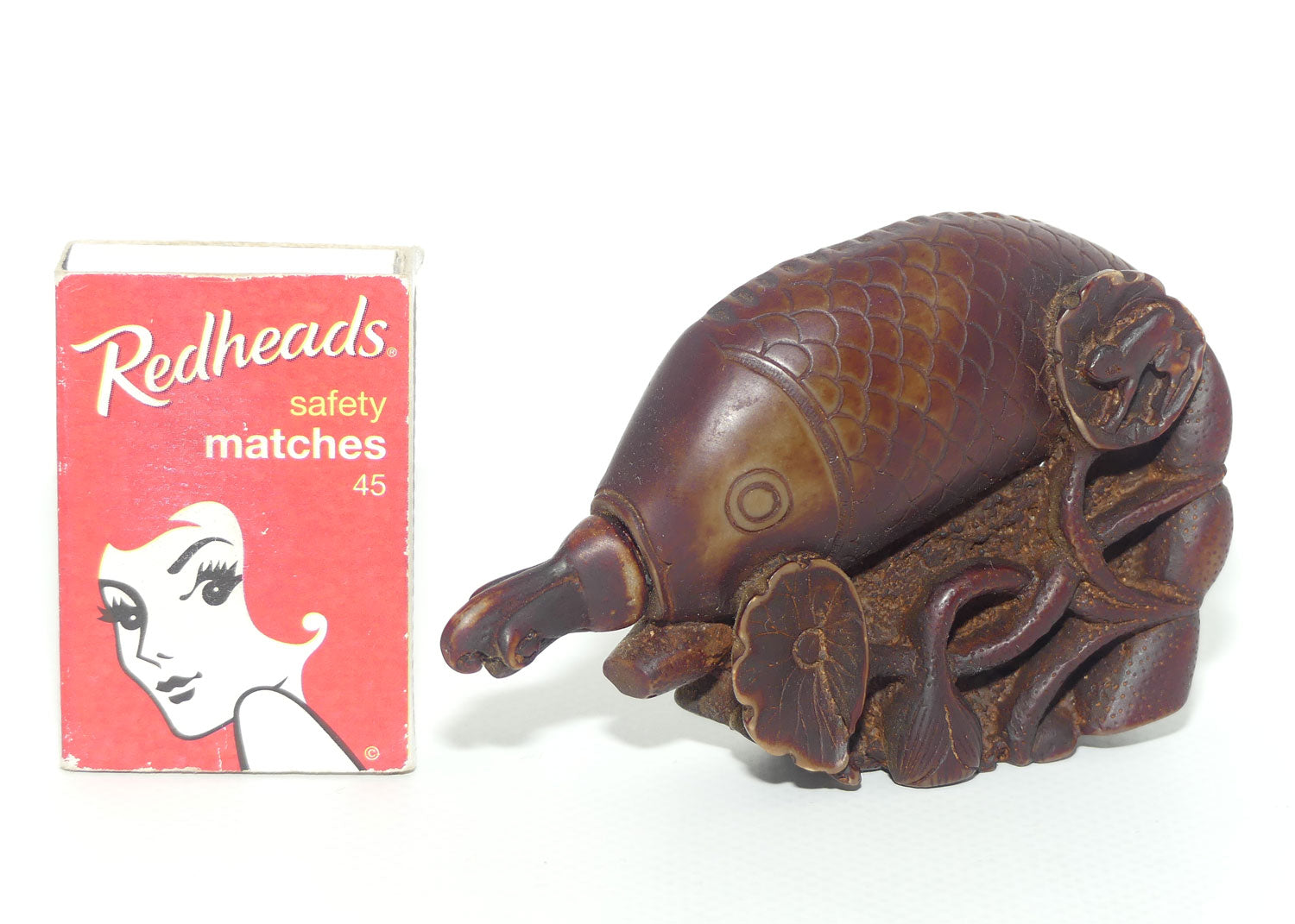Chinese Snuff Bottle | Carved Brown Stone in the Form of a Carp