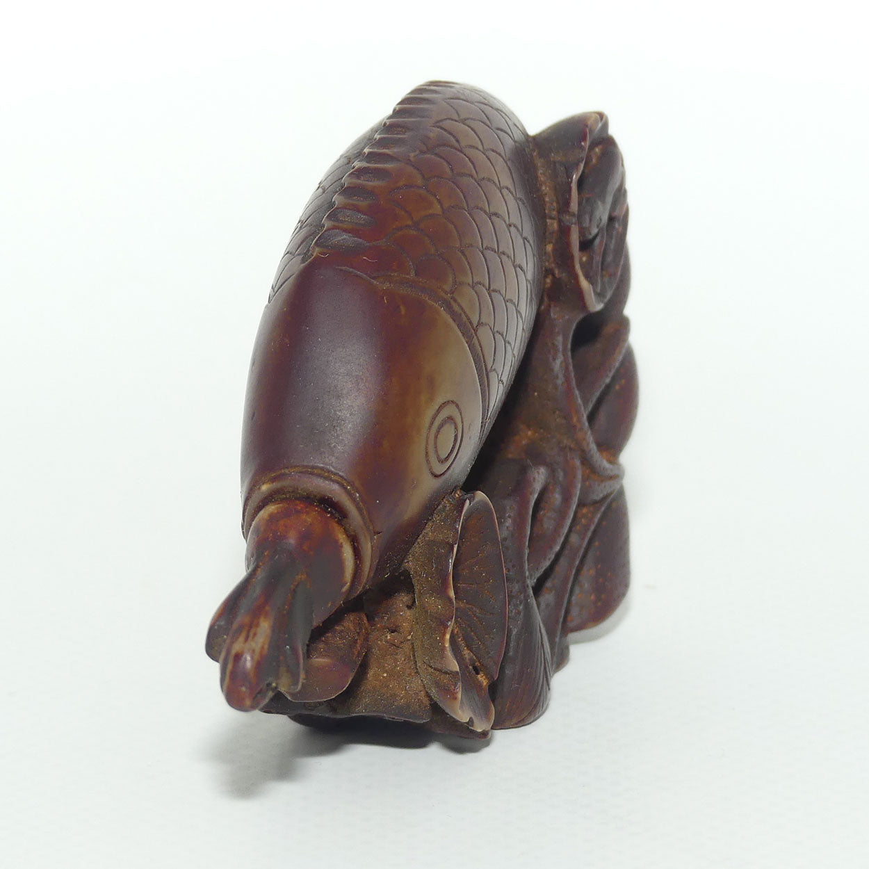 Chinese Snuff Bottle | Carved Brown Stone in the Form of a Carp