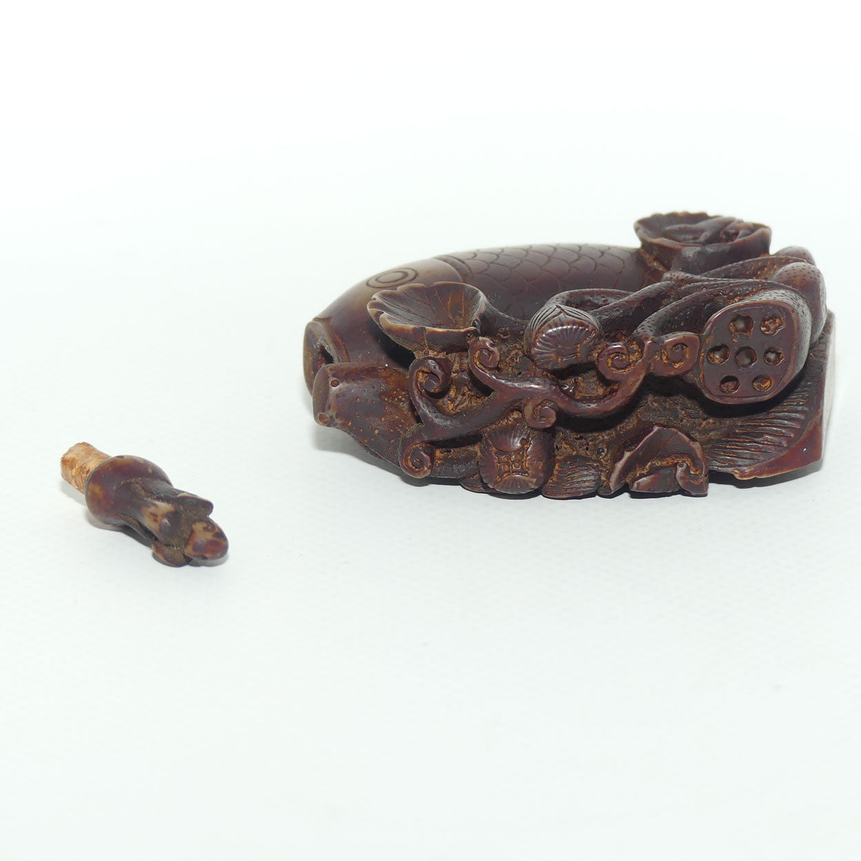 Chinese Snuff Bottle | Carved Brown Stone in the Form of a Carp