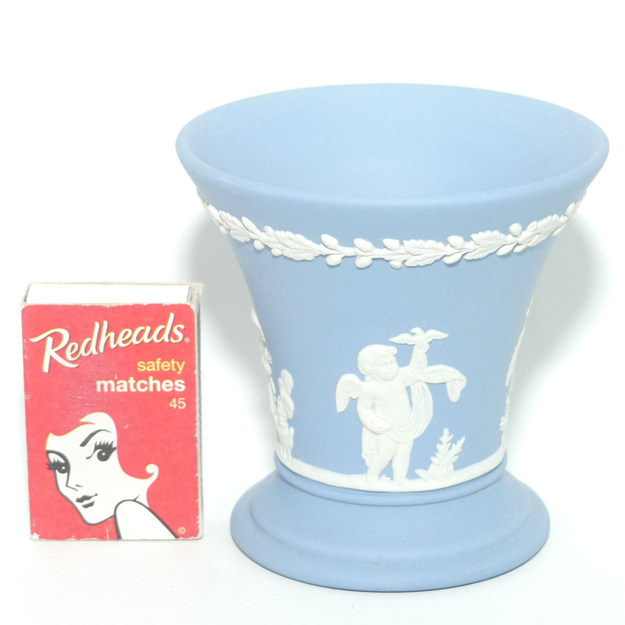 Wedgwood Jasper | White on Pale Blue | Flaired and Footed Cherub vase