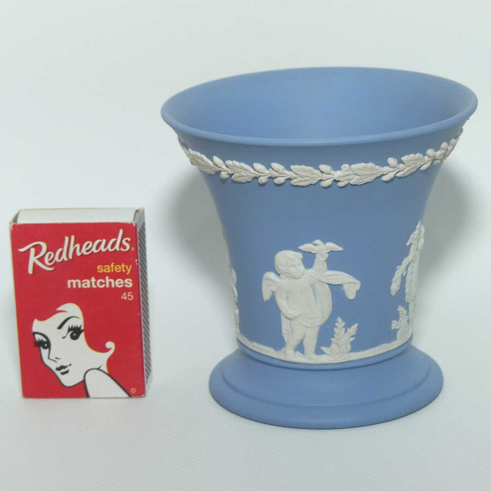 Wedgwood Jasper | White on Pale Blue | Flaired and Footed Cherub vase