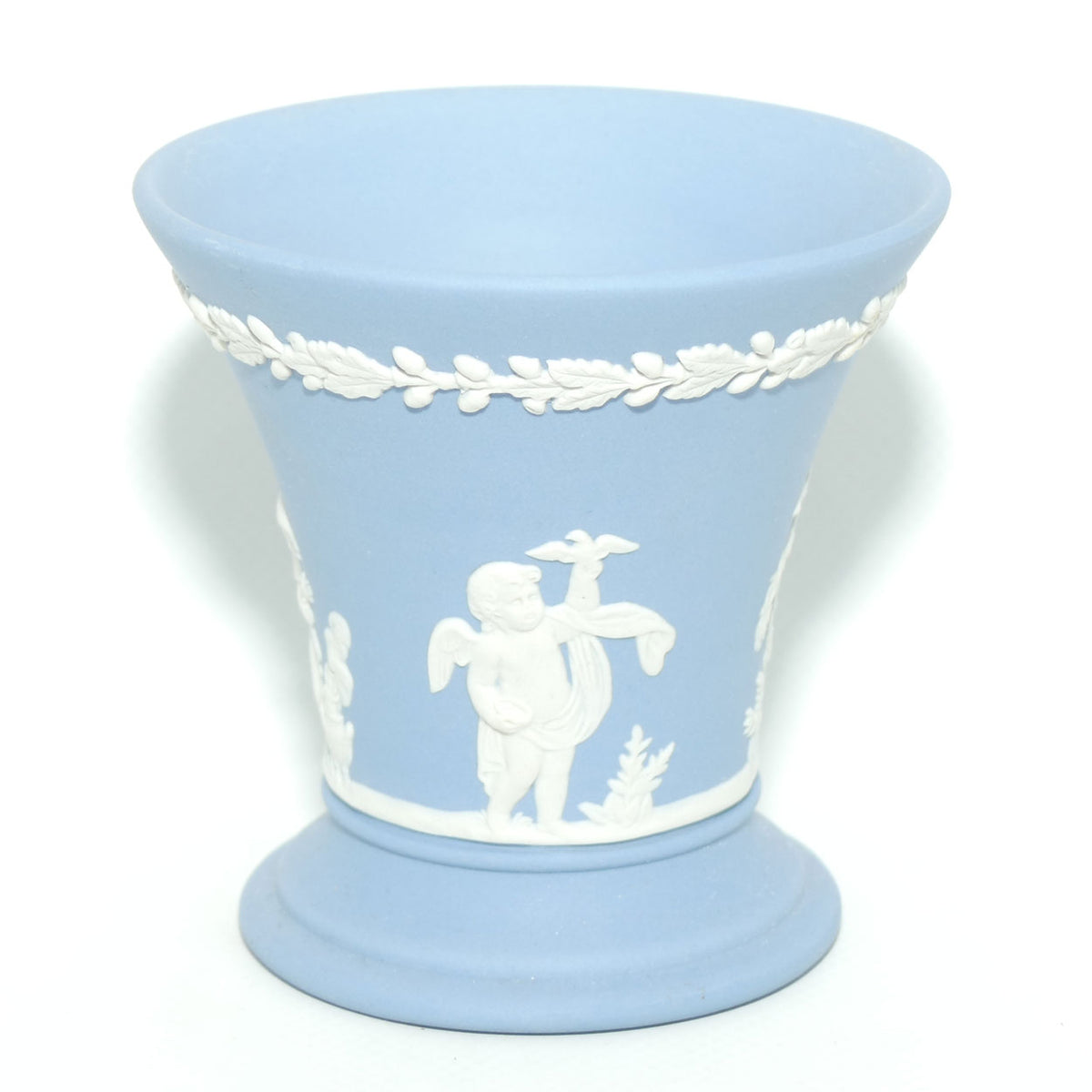 Wedgwood Jasper | White on Pale Blue | Flaired and Footed Cherub vase