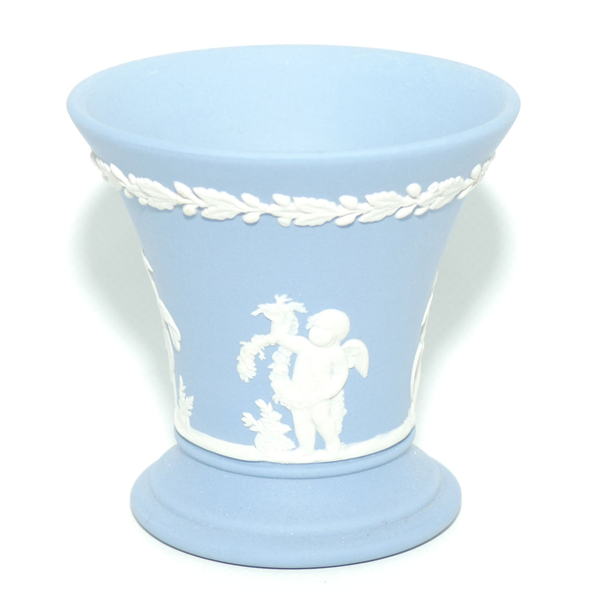 Wedgwood Jasper | White on Pale Blue | Flaired and Footed Cherub vase