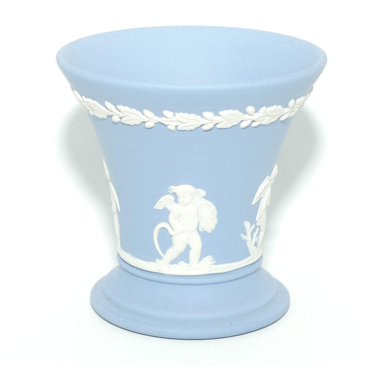 Wedgwood Jasper | White on Pale Blue | Flaired and Footed Cherub vase