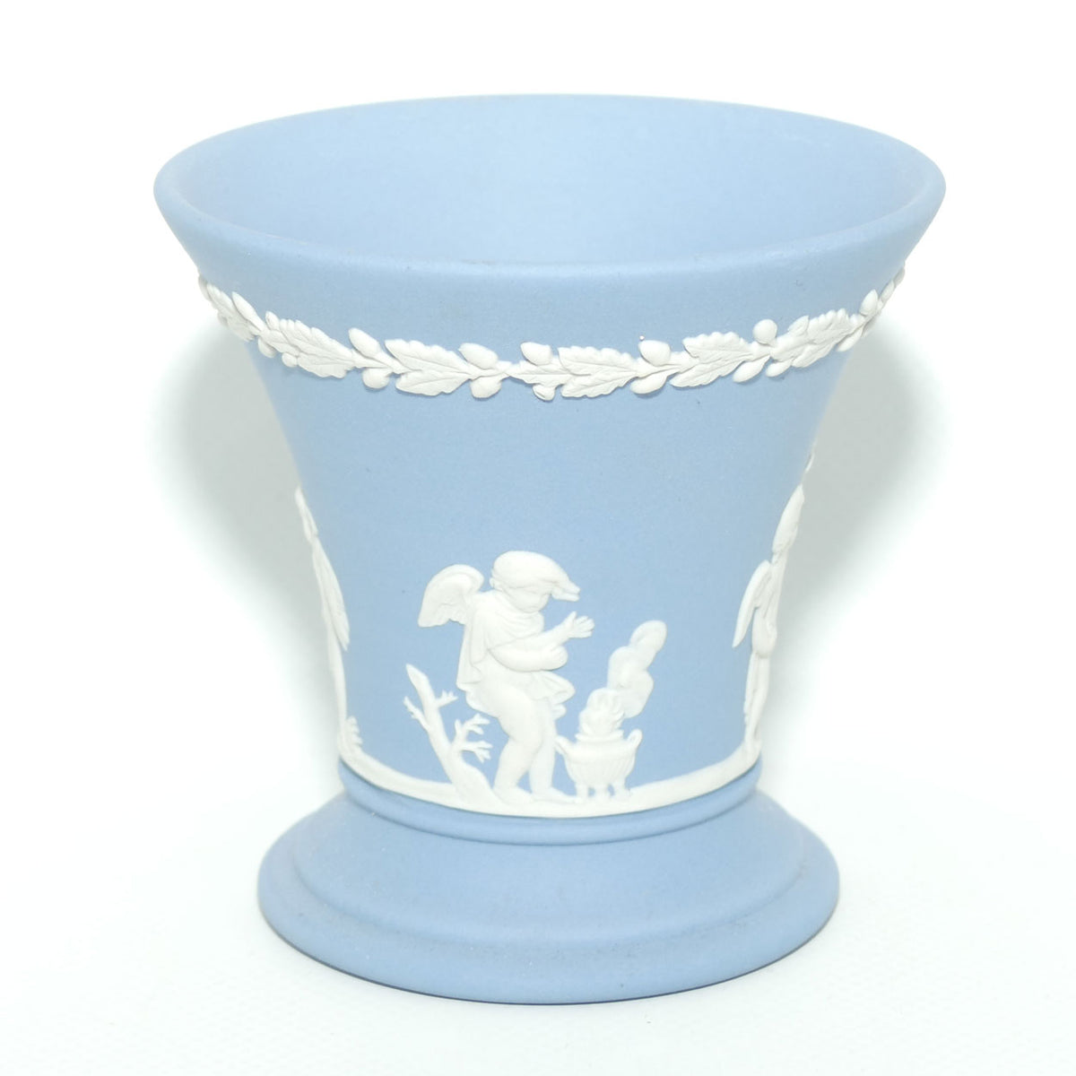 Wedgwood Jasper | White on Pale Blue | Flaired and Footed Cherub vase