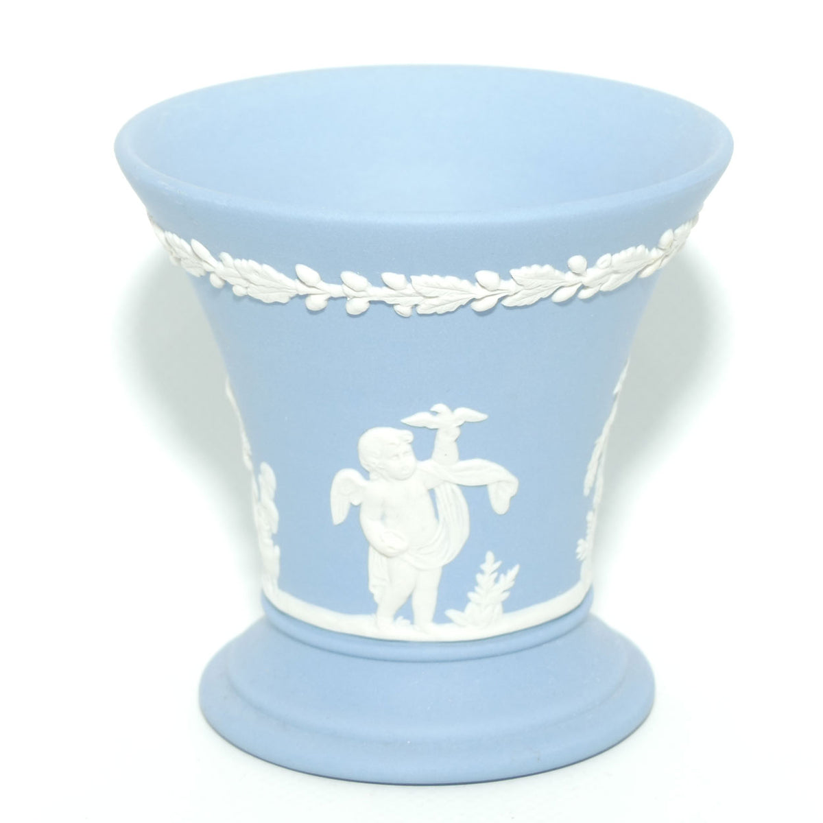 Wedgwood Jasper | White on Pale Blue | Flaired and Footed Cherub vase