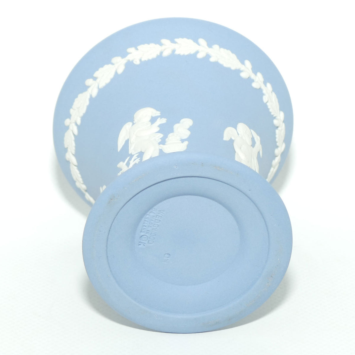 Wedgwood Jasper | White on Pale Blue | Flaired and Footed Cherub vase