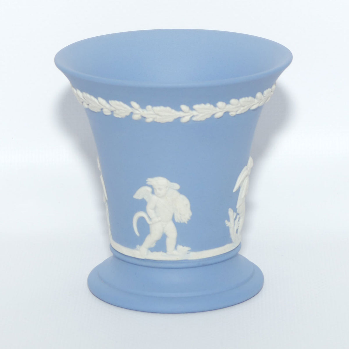 Wedgwood Jasper | White on Pale Blue | Flaired and Footed Cherub vase | #2