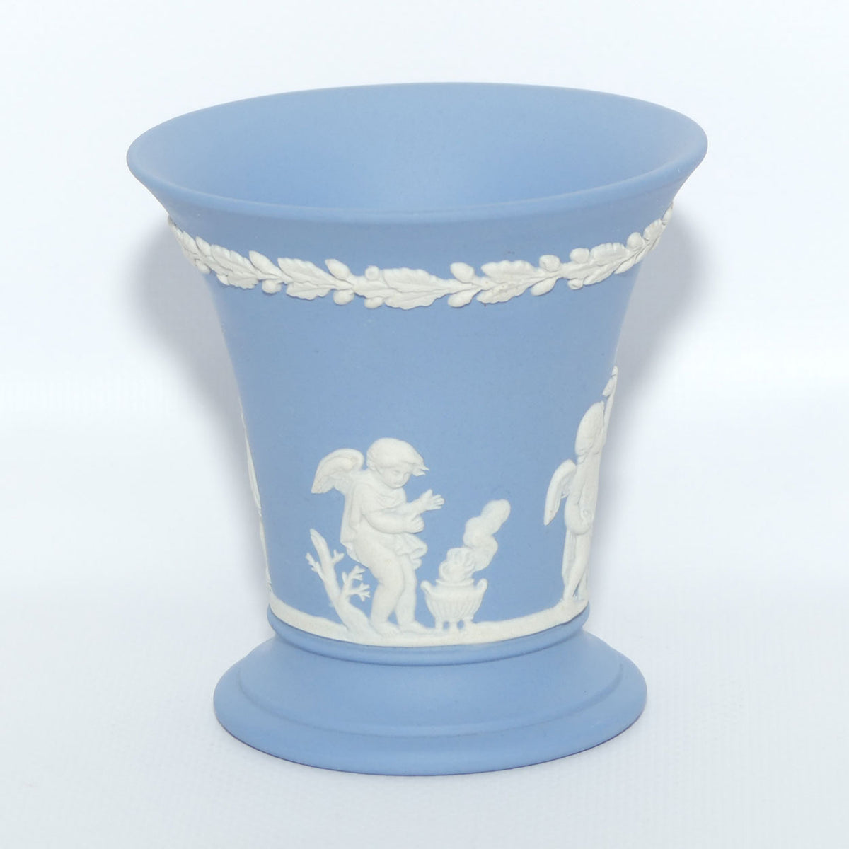 Wedgwood Jasper | White on Pale Blue | Flaired and Footed Cherub vase | #2