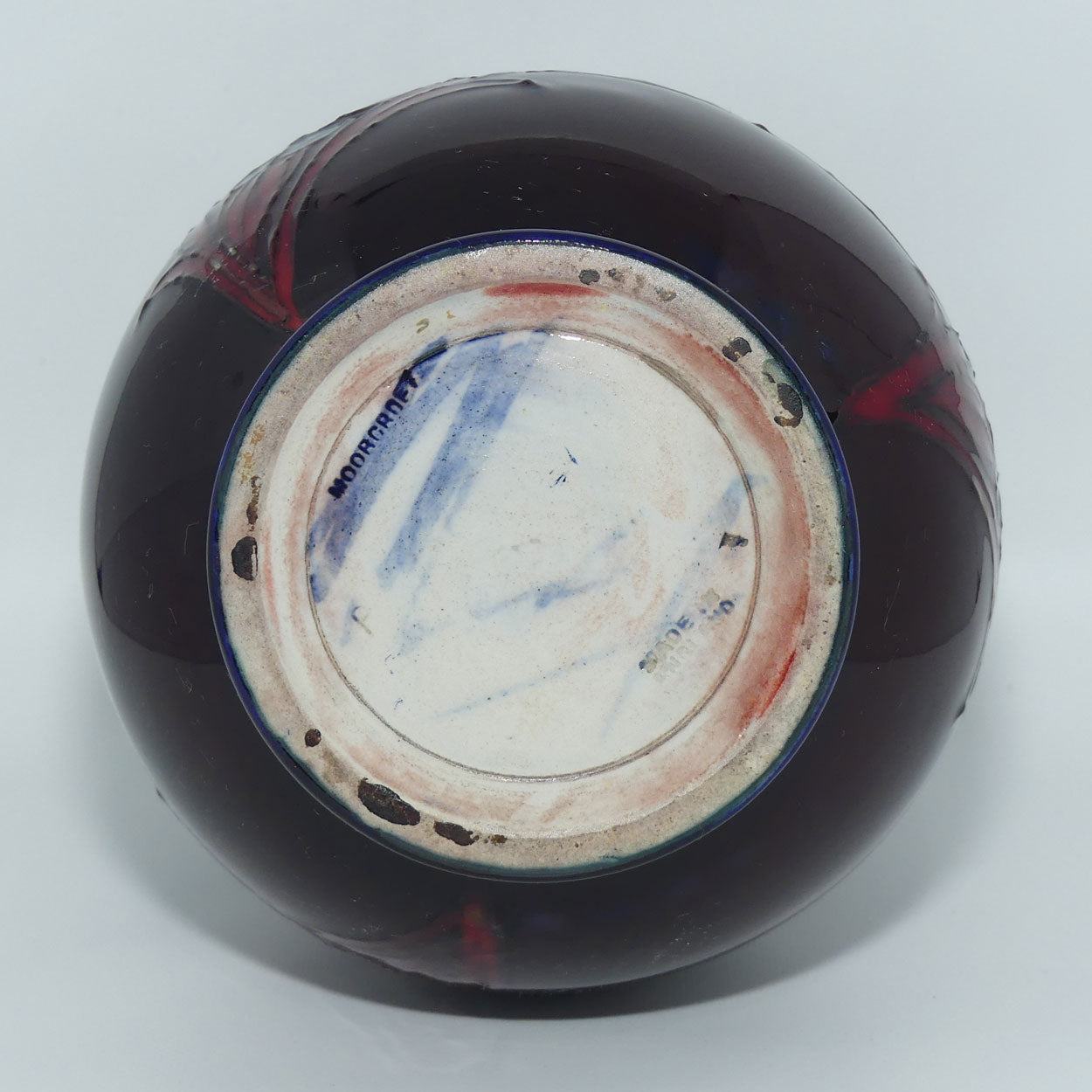 William Moorcroft Wisteria and Peacock Feather vase | Shape 7 | Horizontal Bands | Flambe Glaze