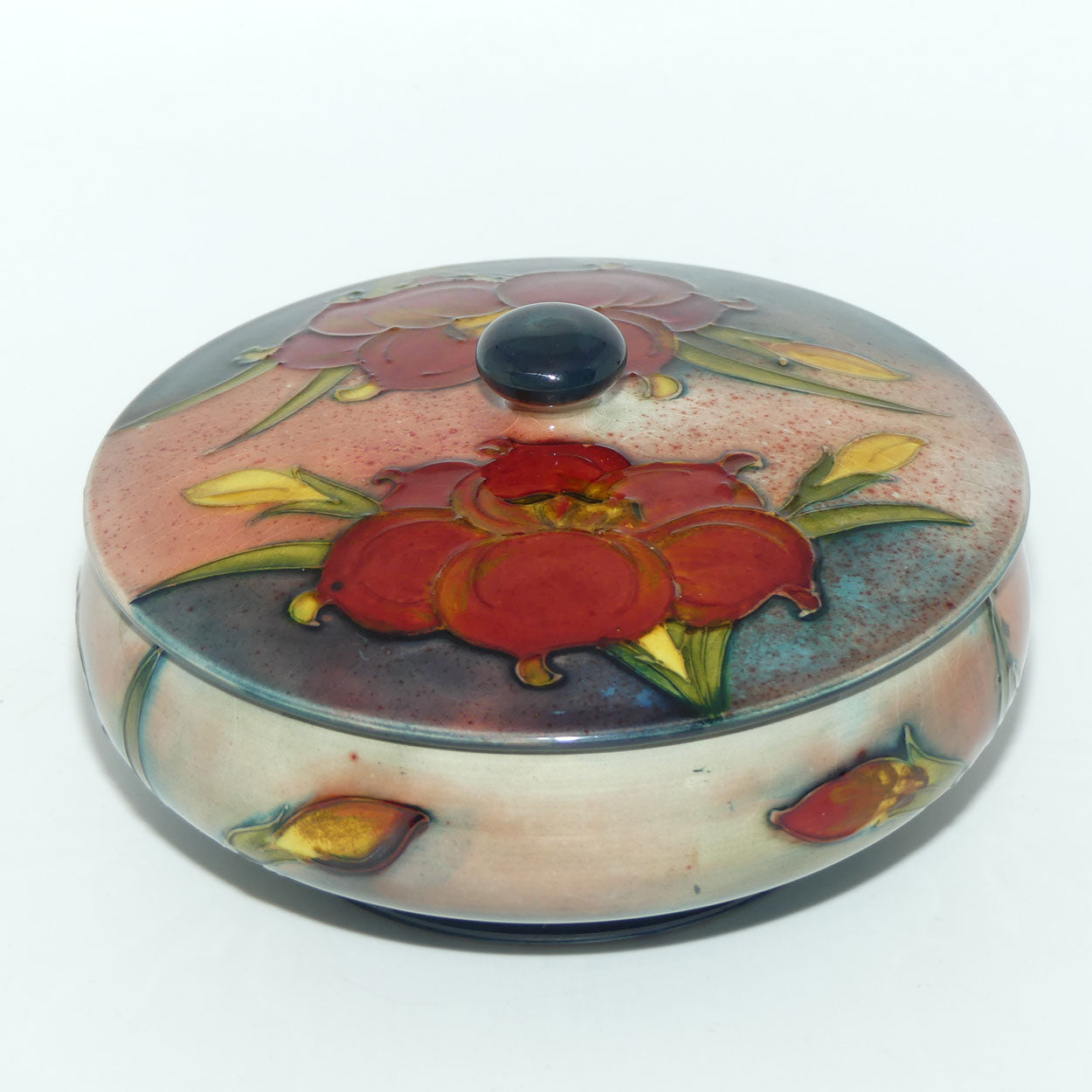 Walter Moorcroft Flambe Freesia large lidded powder bowl