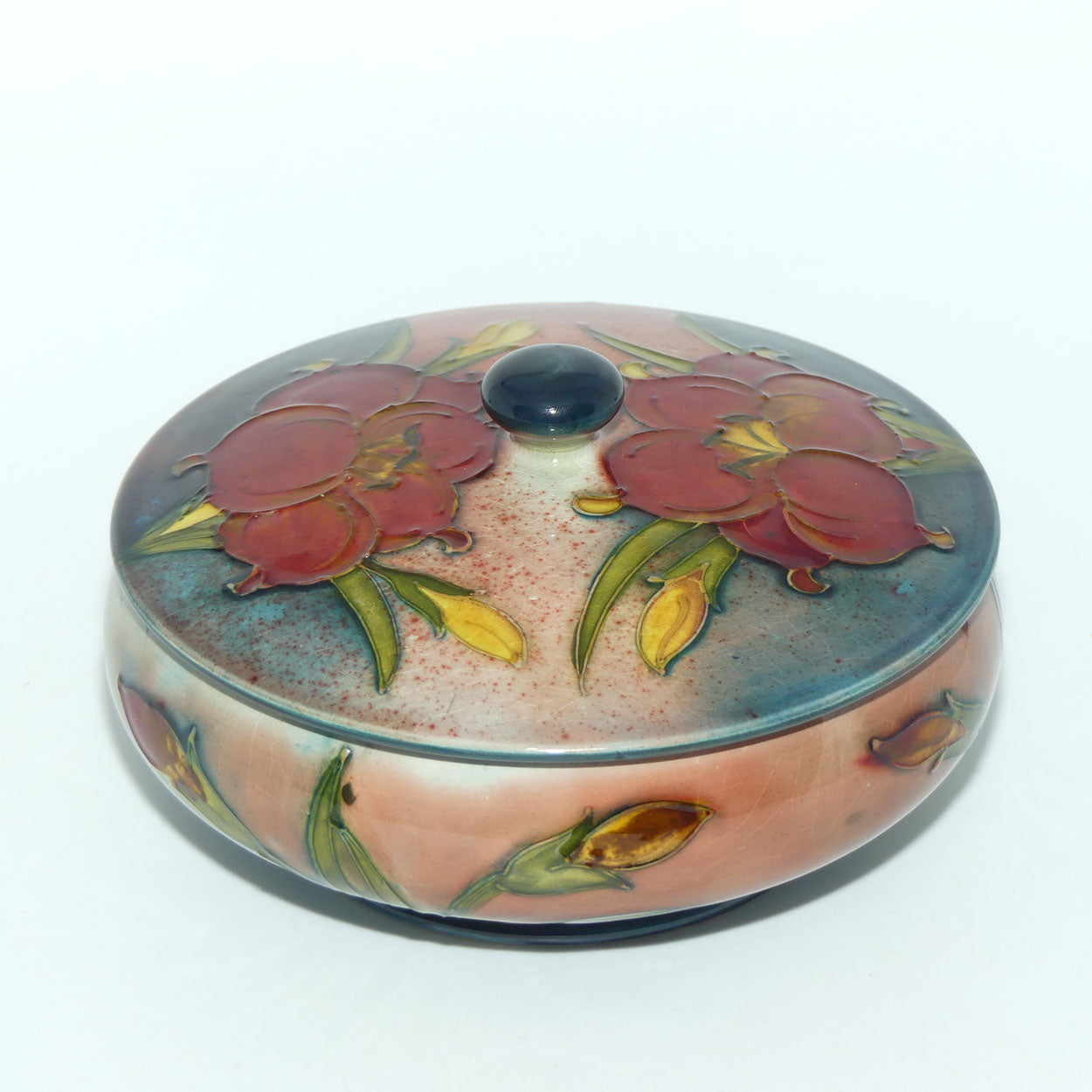 Walter Moorcroft Flambe Freesia large lidded powder bowl