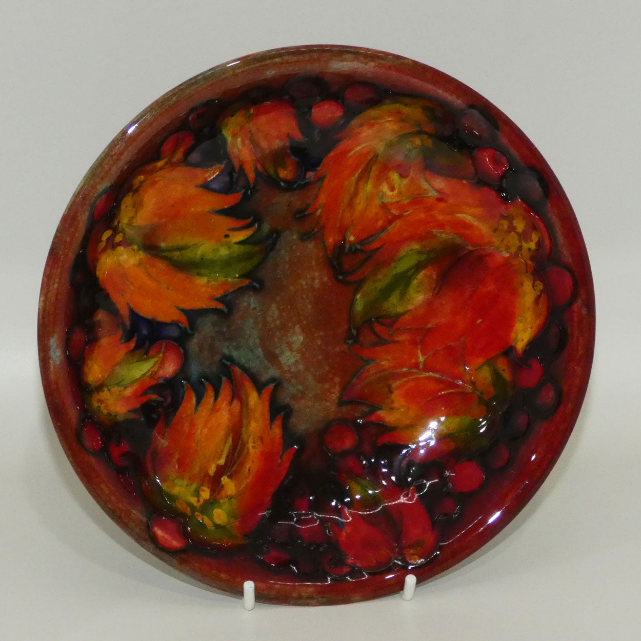 William Moorcroft Flambe Leaves and Fruit shallow bowl #2