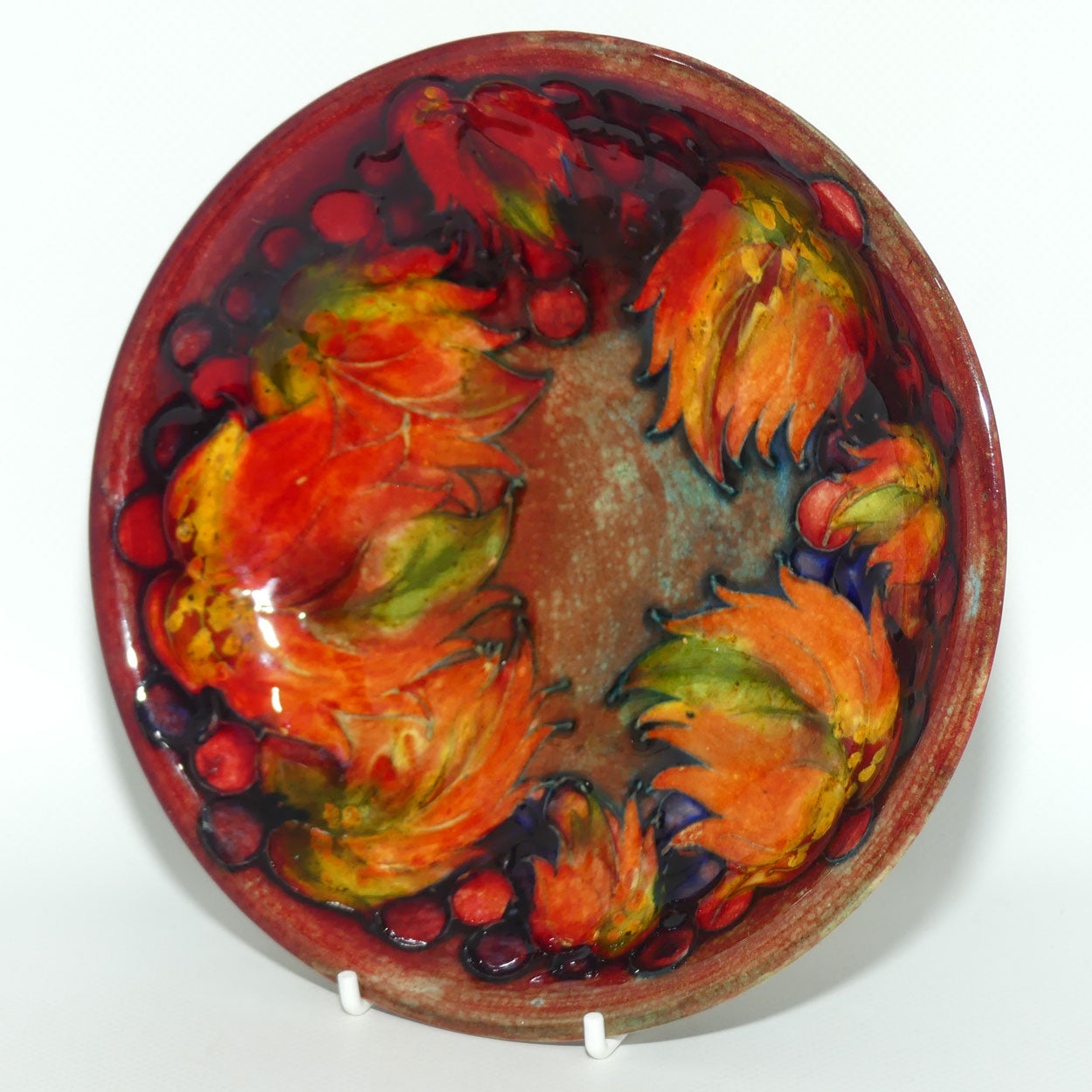 William Moorcroft Flambe Leaves and Fruit shallow bowl #2