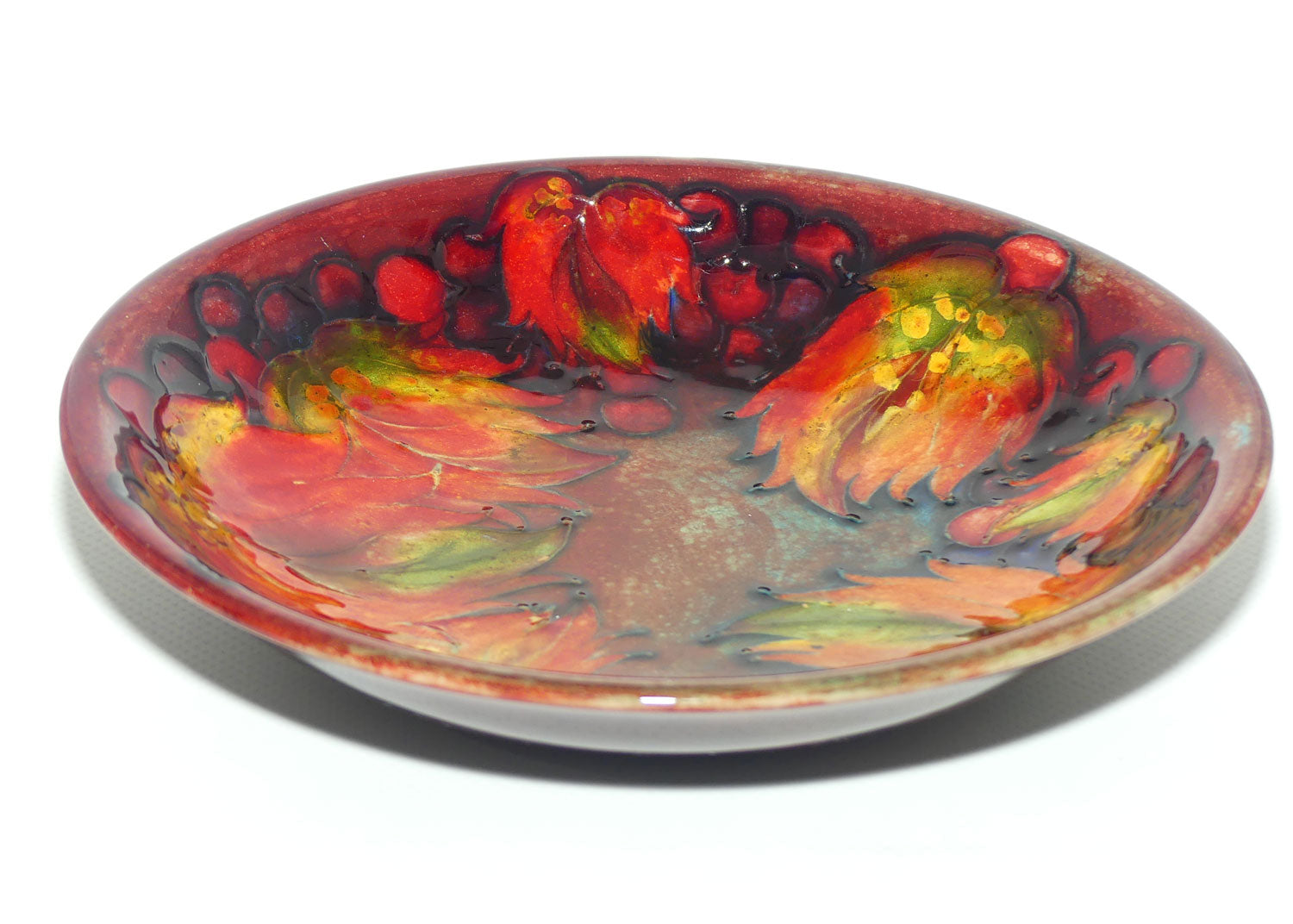 William Moorcroft Flambe Leaves and Fruit shallow bowl #2