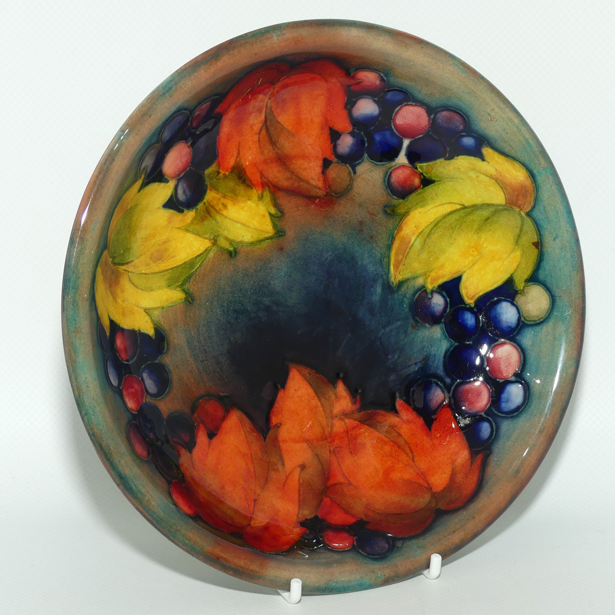 William Moorcroft Flambe Leaves and Fruit shallow bowl | Flambe Tints