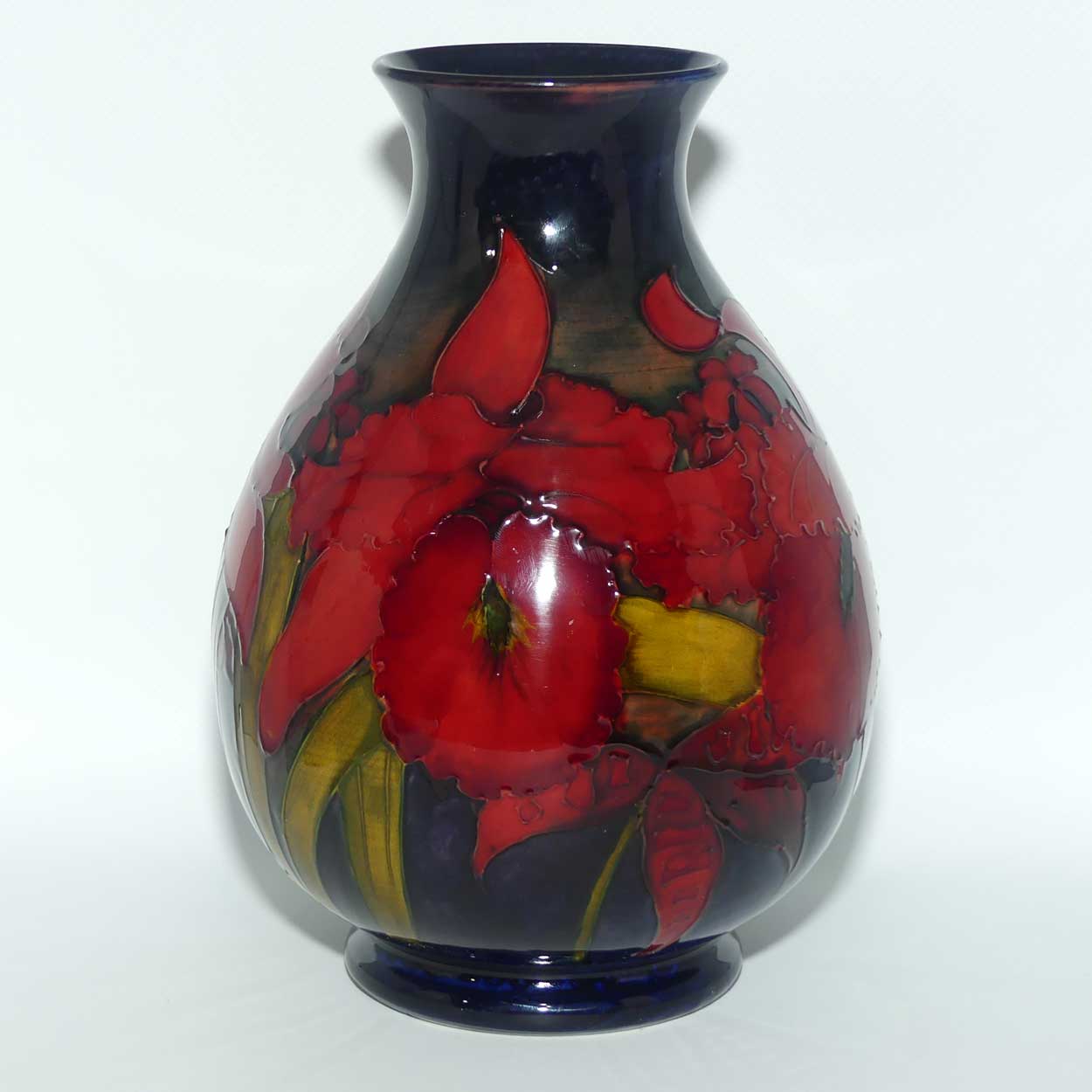 Walter Moorcroft Flambe Orchid on Blue Ground 7/9 vase