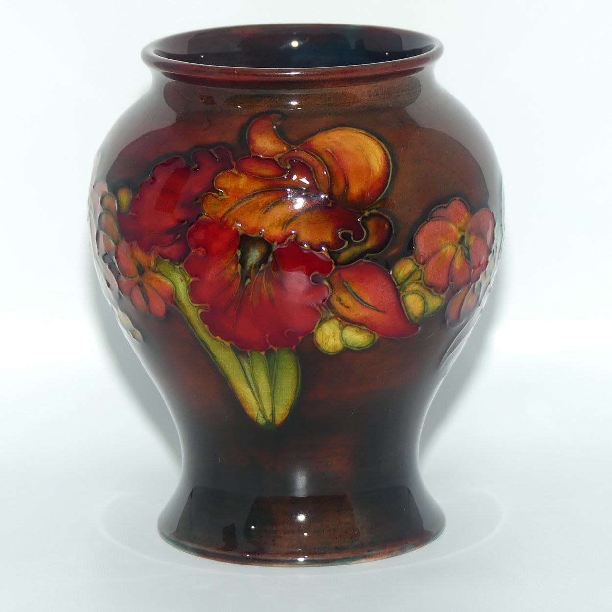 Walter Moorcroft Flambe Orchid reverse bulbous vase