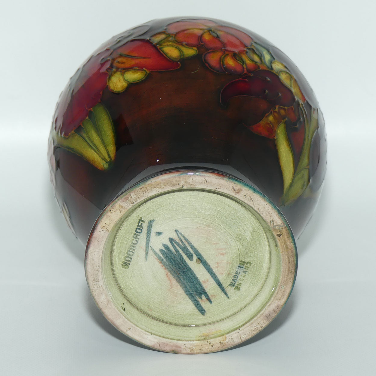 Walter Moorcroft Flambe Orchid reverse bulbous vase