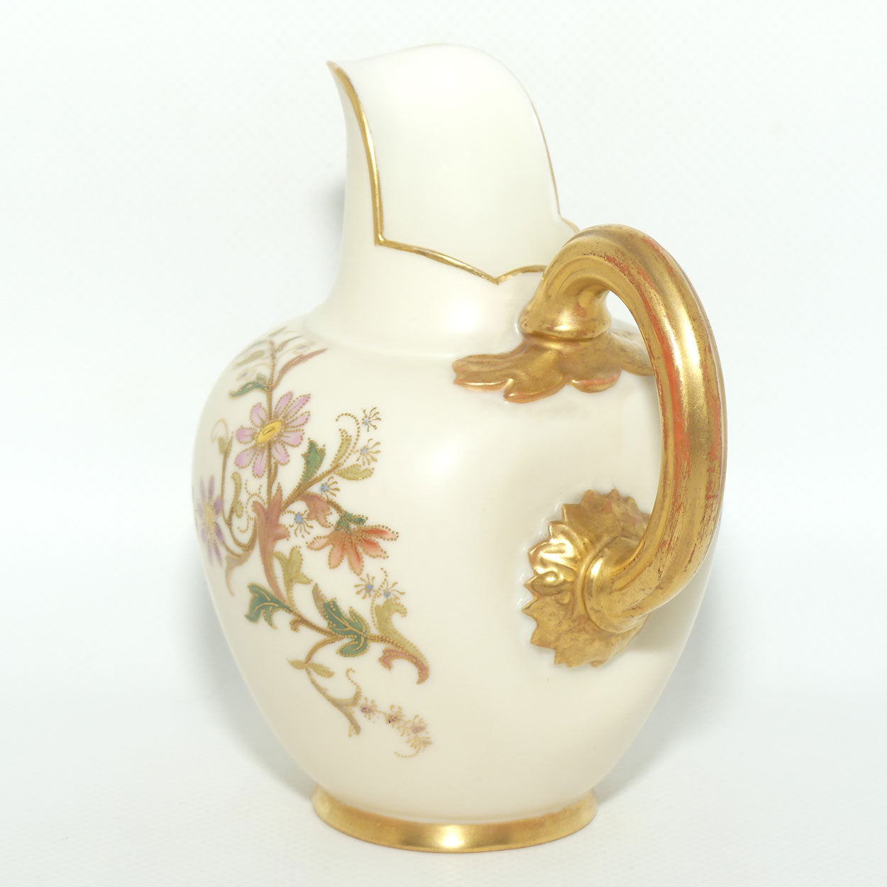Royal Worcester Blush Ivory hand painted floral small flatback jug | 13cm