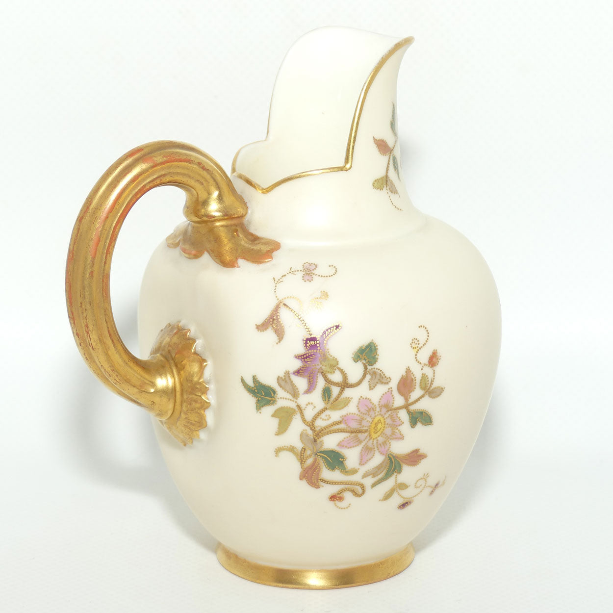 Royal Worcester Blush Ivory hand painted floral small flatback jug | 13cm