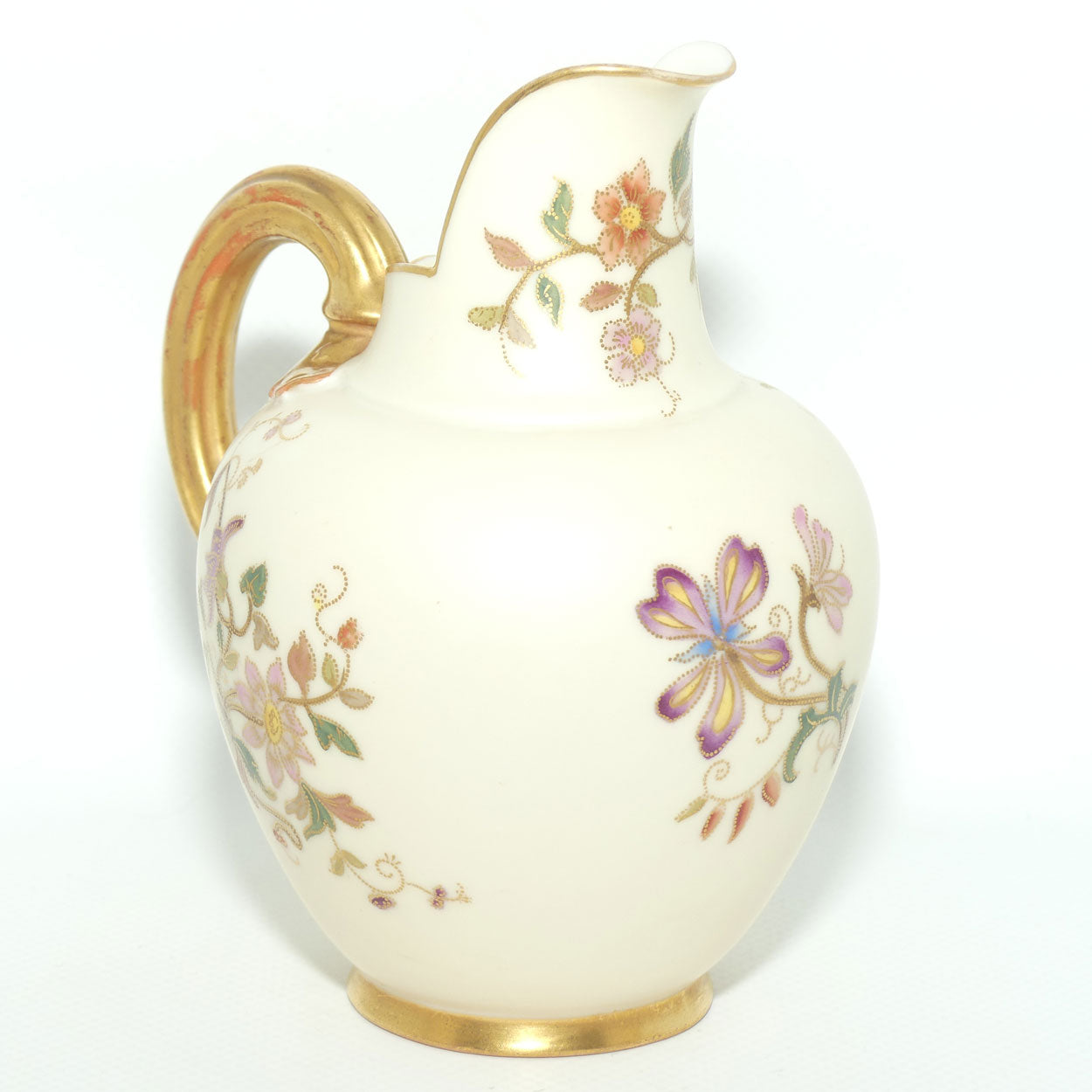 Royal Worcester Blush Ivory hand painted floral small flatback jug | 13cm