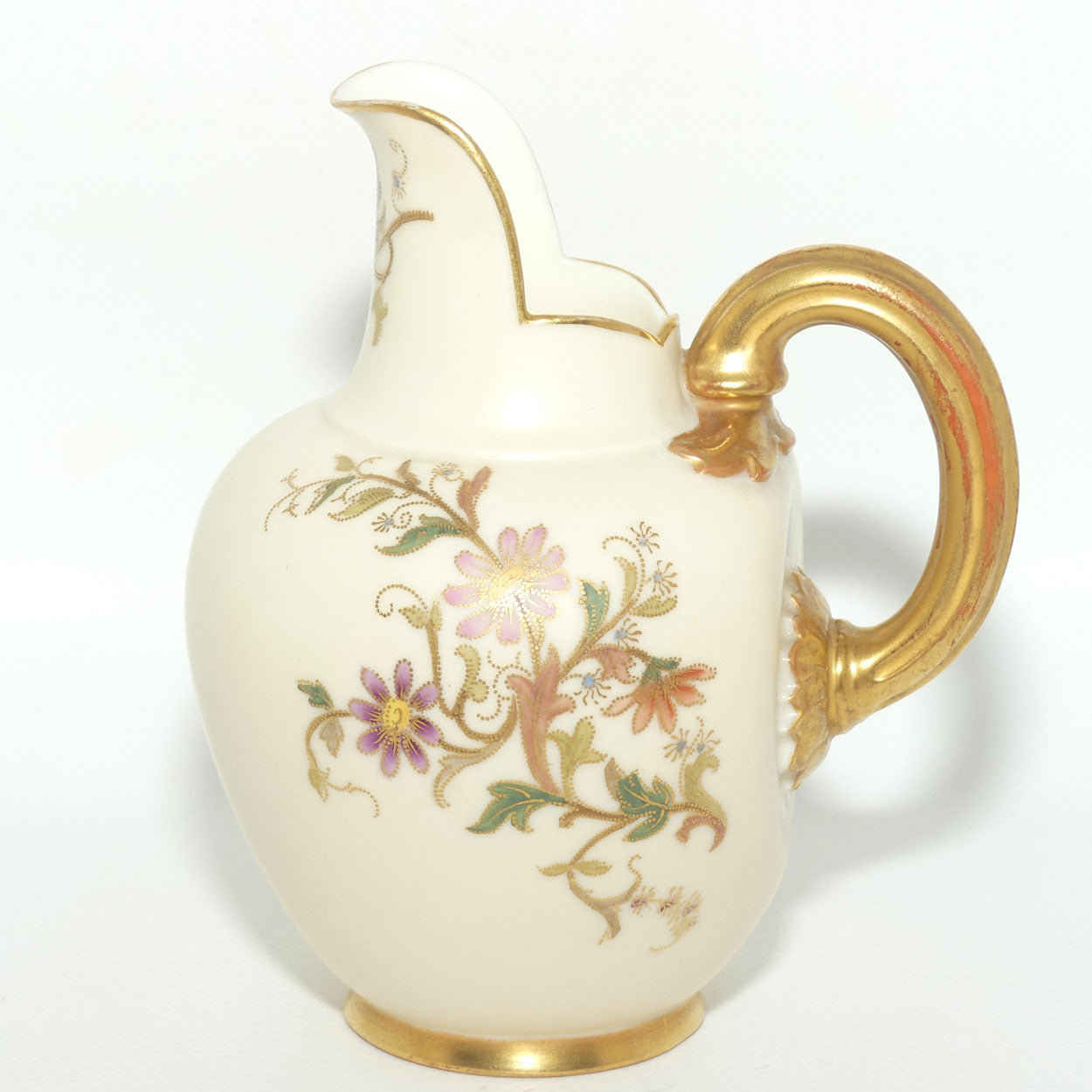 Royal Worcester Blush Ivory hand painted floral small flatback jug | 13cm