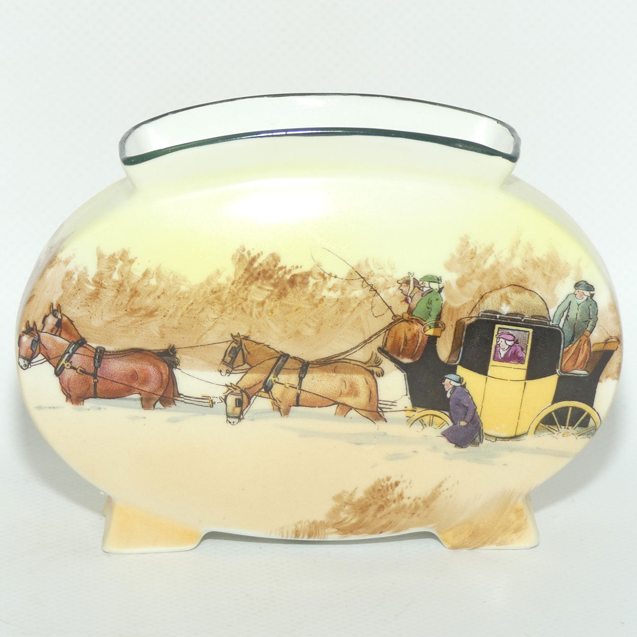 Royal Doulton Coaching Days flat oval vase E3804 | Struggling in Snow