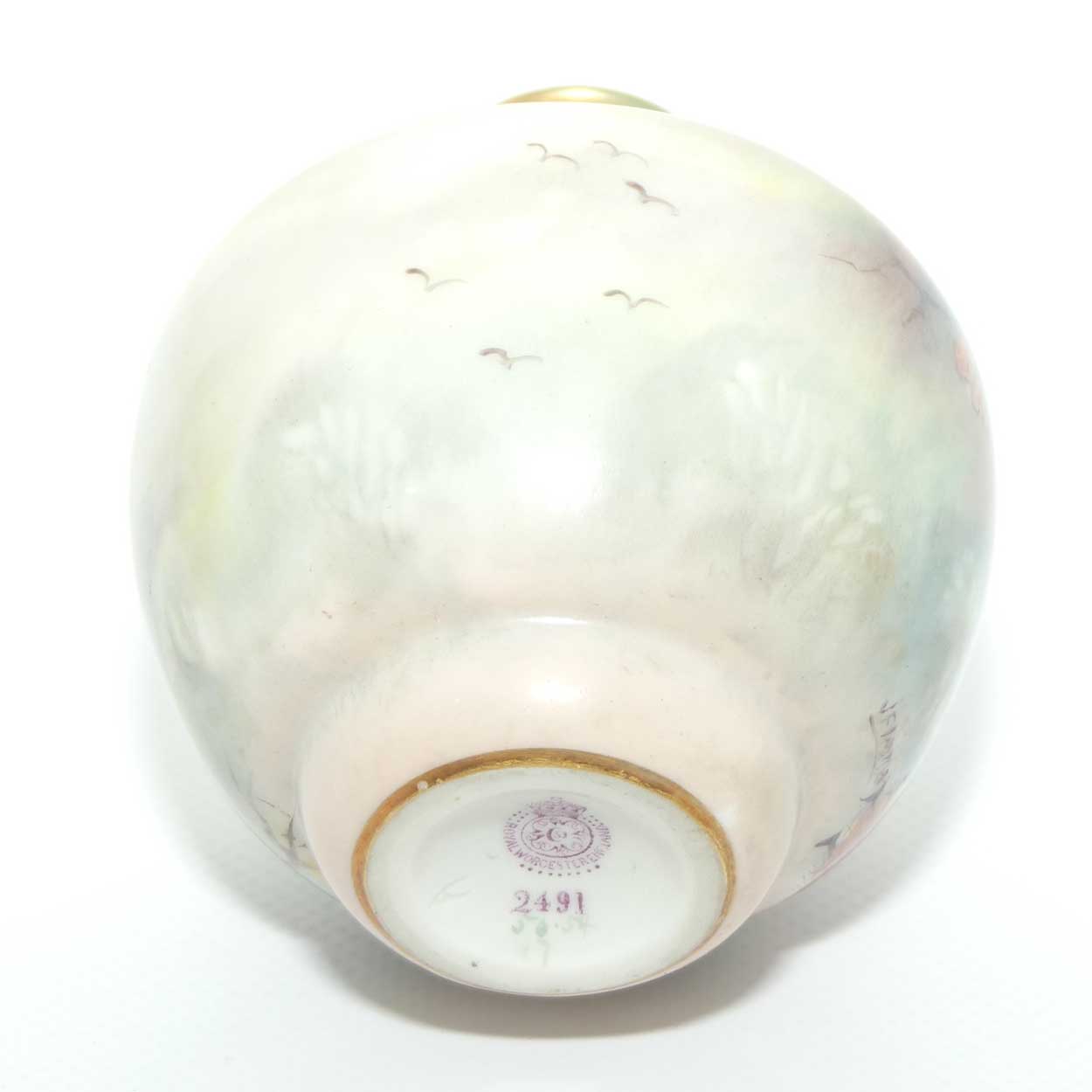 Royal Worcester hand painted Peacocks miniature vase | signed J Flexman