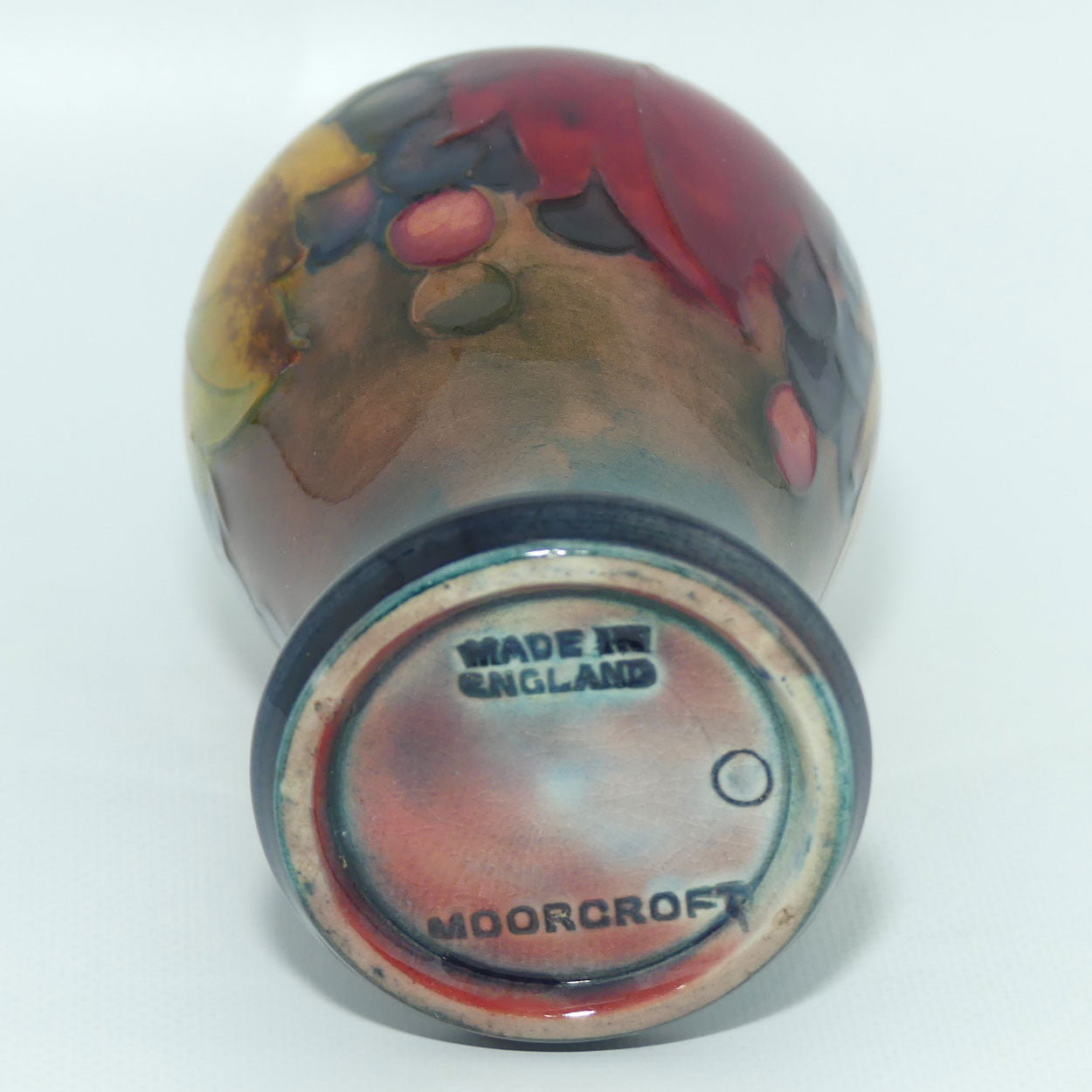 William Moorcroft Flambe Leaves and Fruit miniature vase