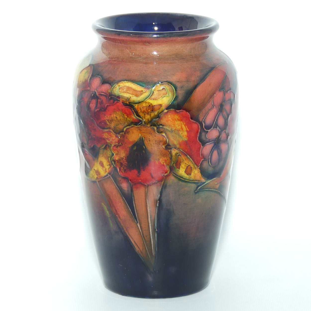 Walter Moorcroft Flambe Orchid tapering shape vase