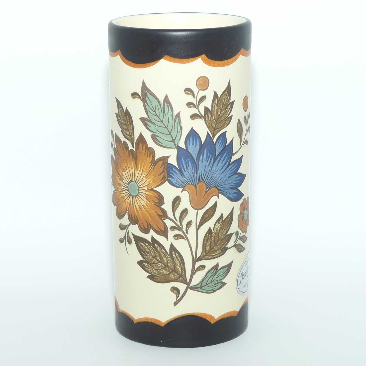 Gouda Pottery Holland Flora pattern cylindrical vase | original label intact