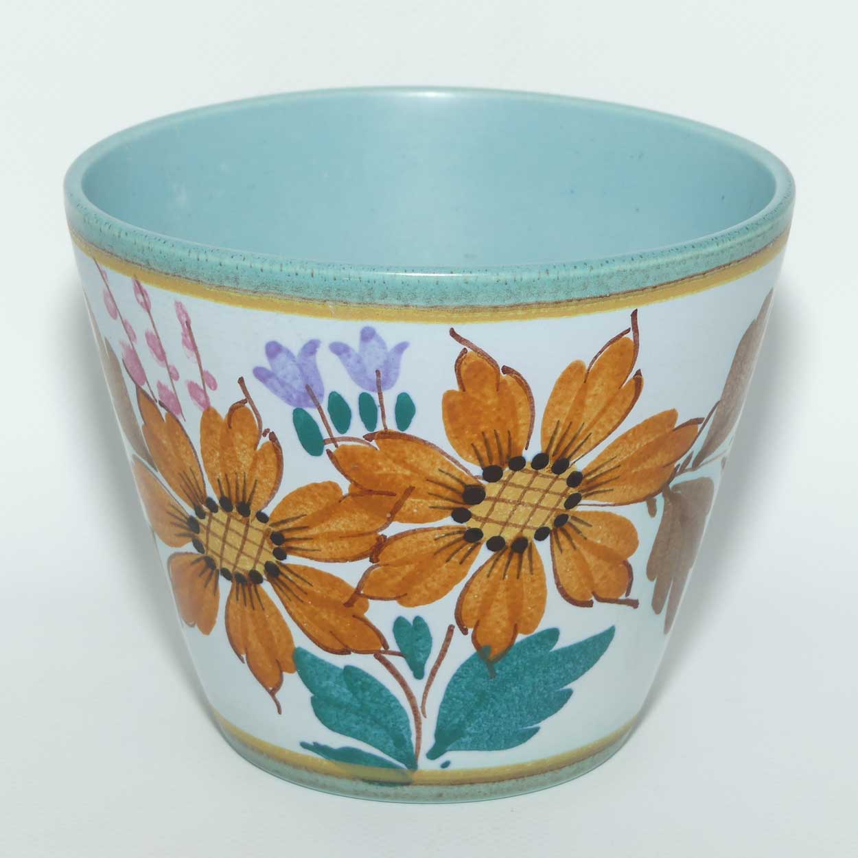 Gouda Pottery Holland Flora pattern small planter | Aqua interior