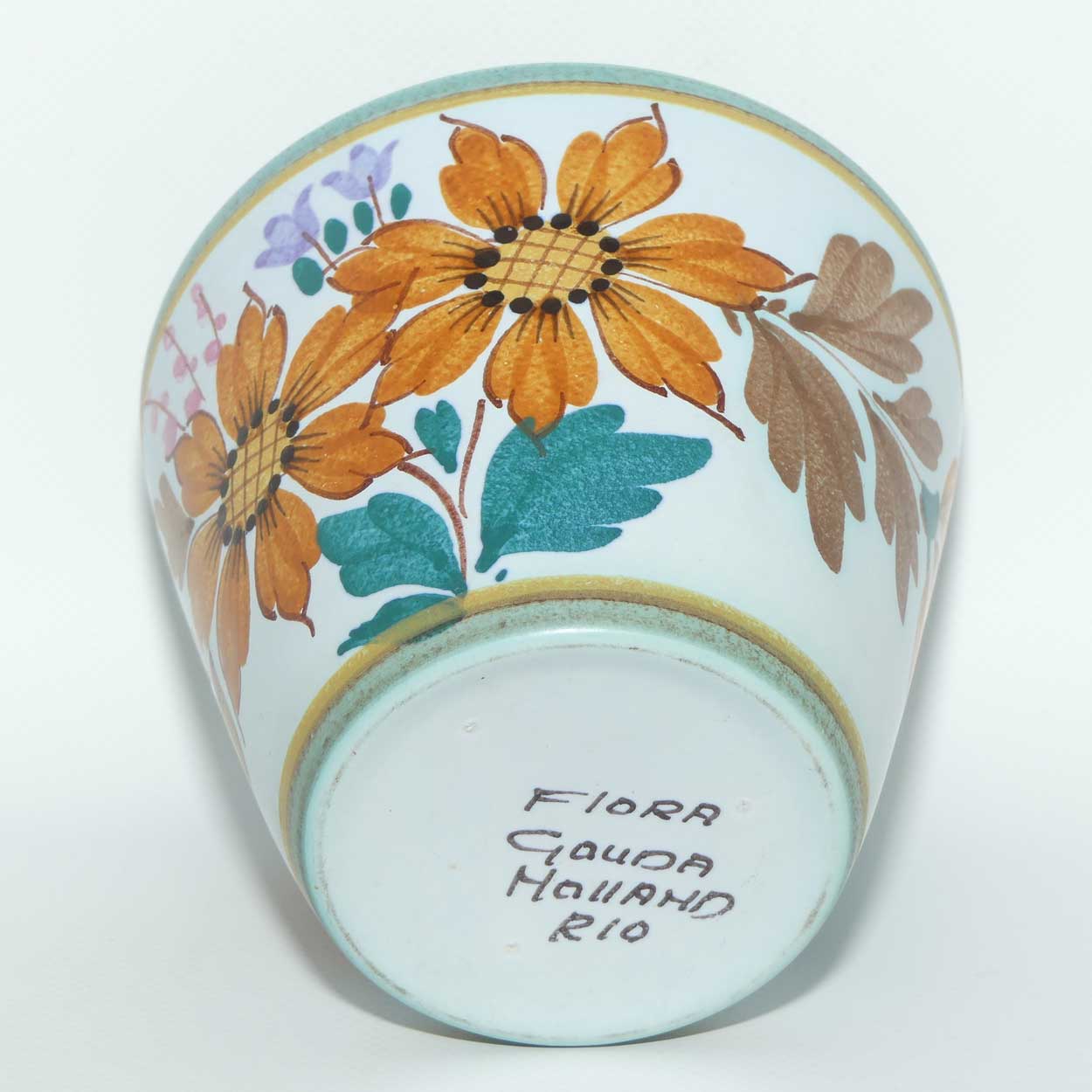 Gouda Pottery Holland Flora pattern small planter | Aqua interior