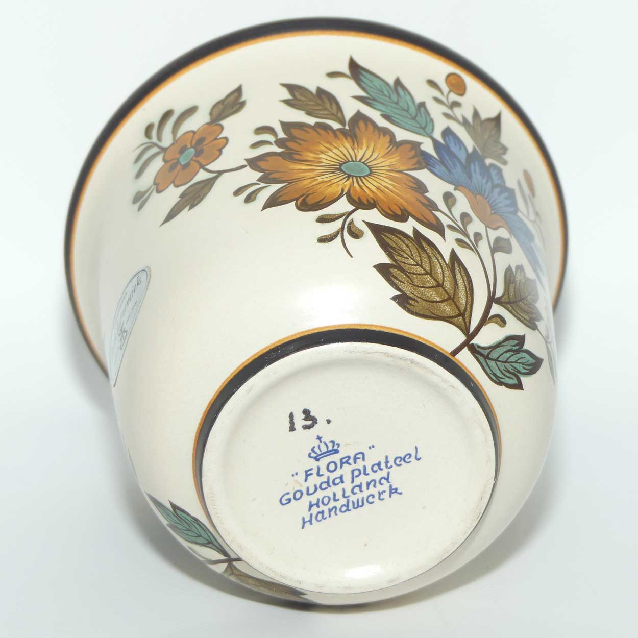 Gouda Pottery Holland Flora pattern small planter | original label intact