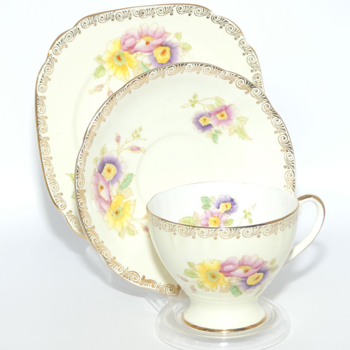Royal Standard Bone China Pastel Colour Floral pattern trio