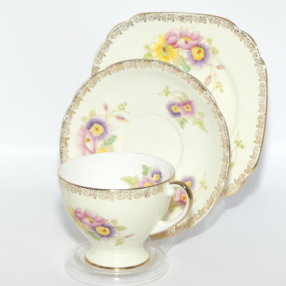 Royal Standard Bone China Pastel Colour Floral pattern trio