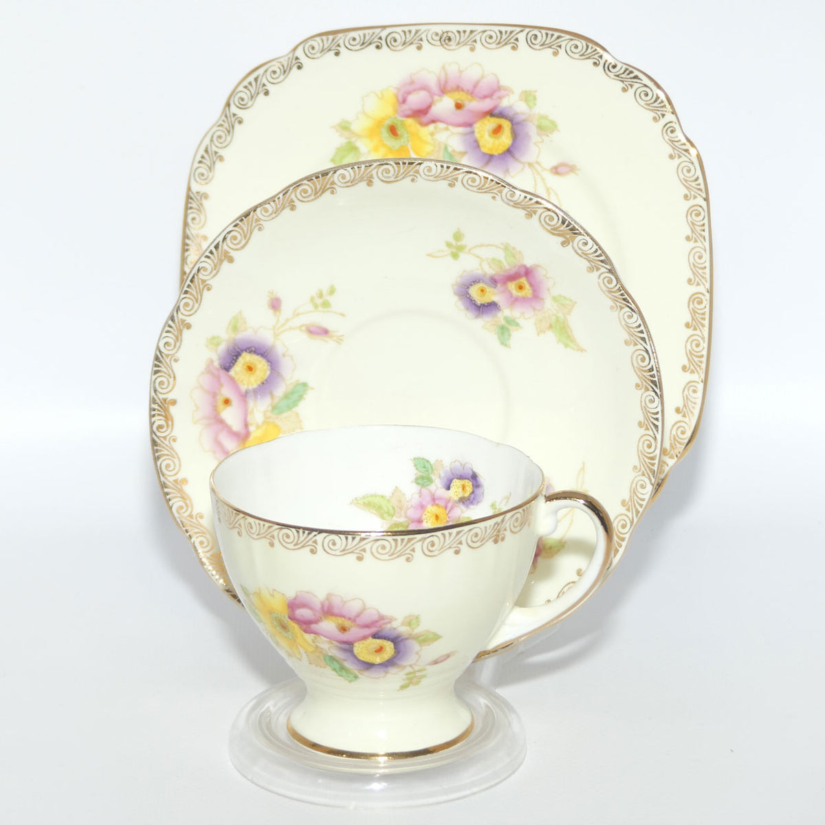 Royal Standard Bone China Pastel Colour Floral pattern trio