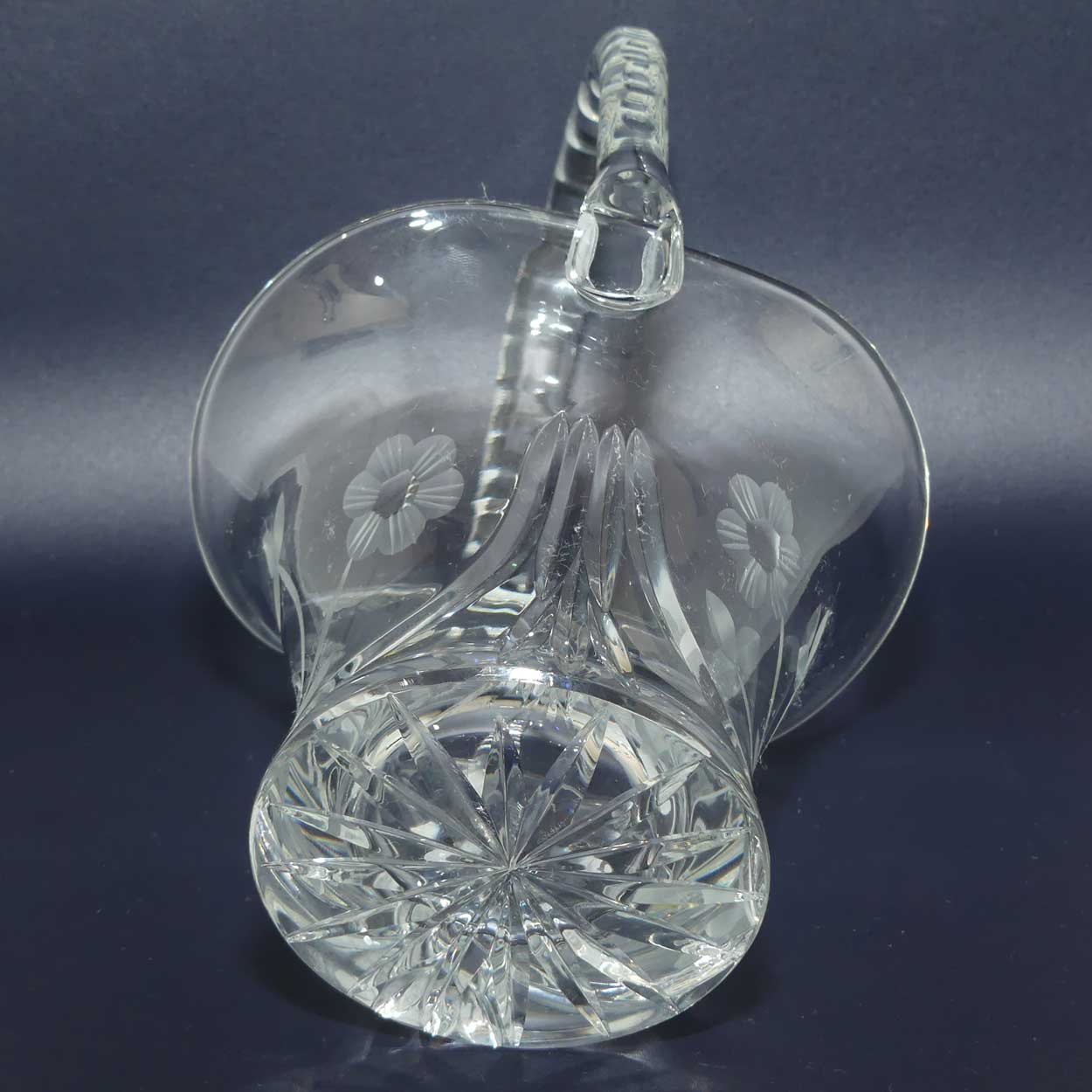 Bohemian Crystal loop handle basket | Cut Floral pattern