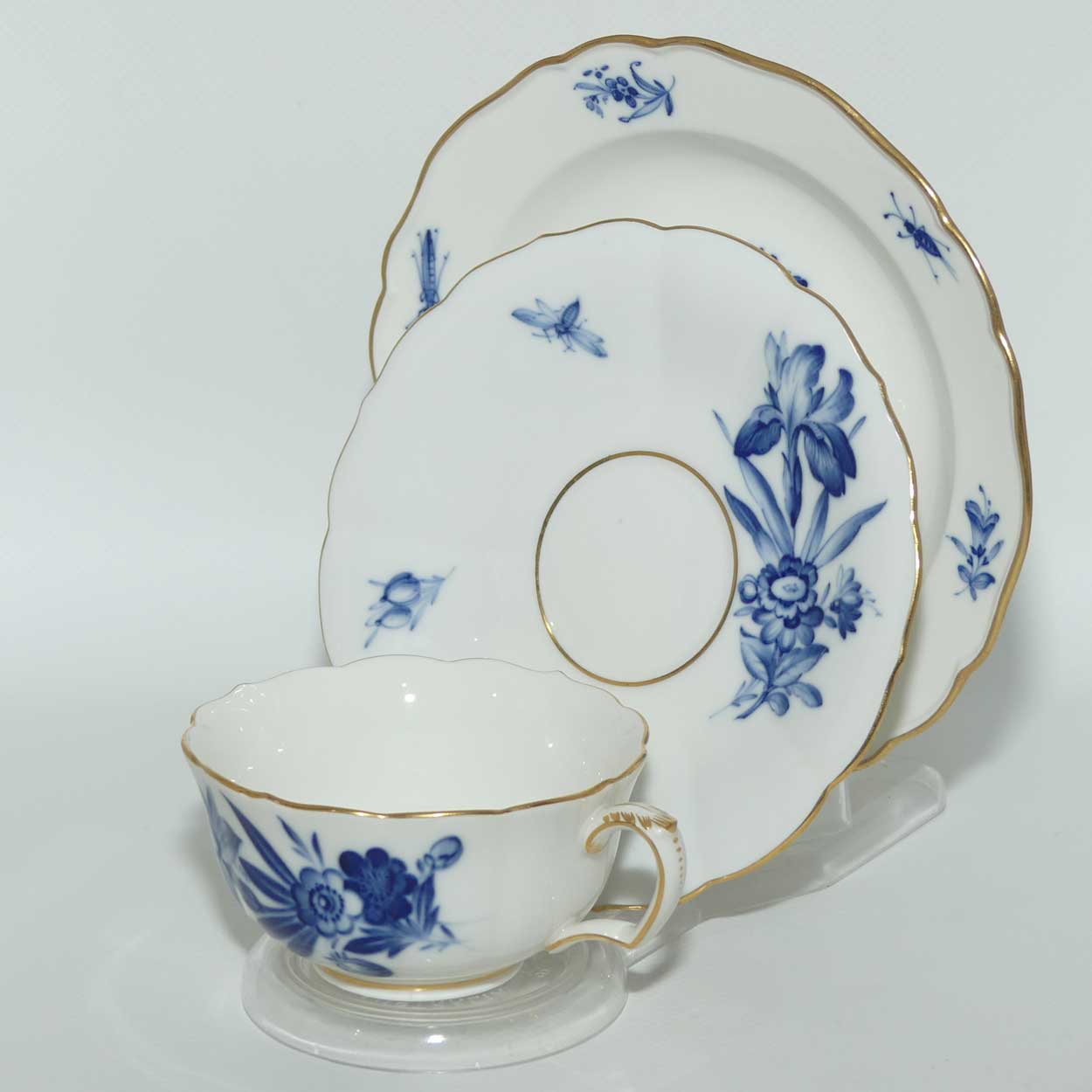 Meissen Blue Floral and Insects tea trio