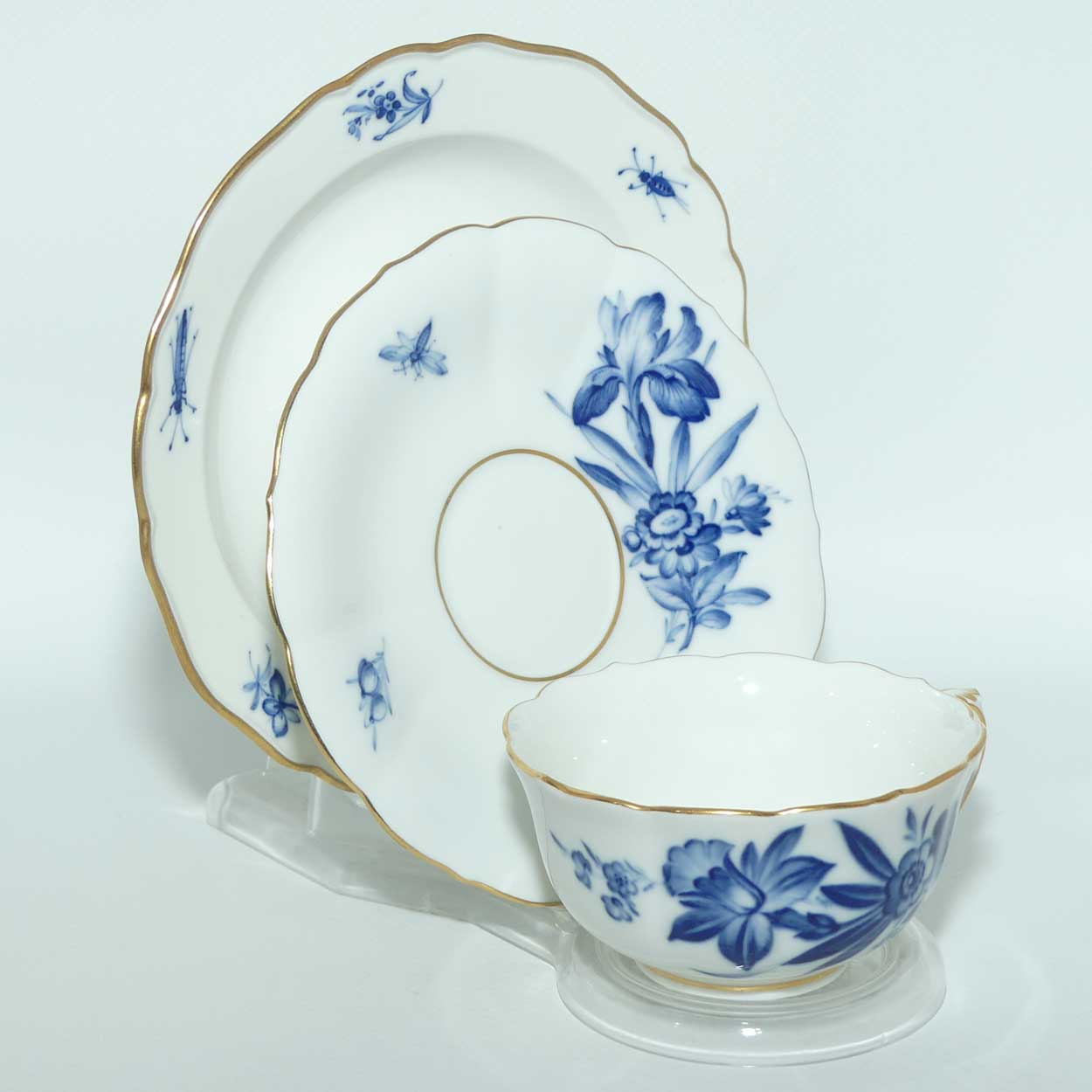 Meissen Blue Floral and Insects tea trio