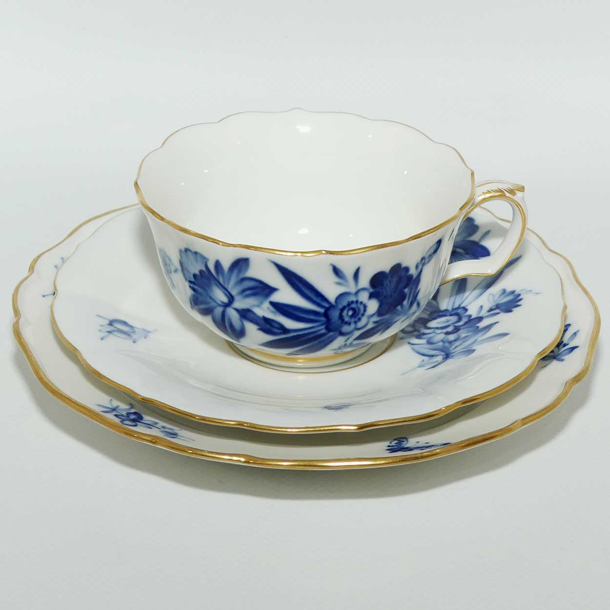 Meissen Blue Floral and Insects tea trio