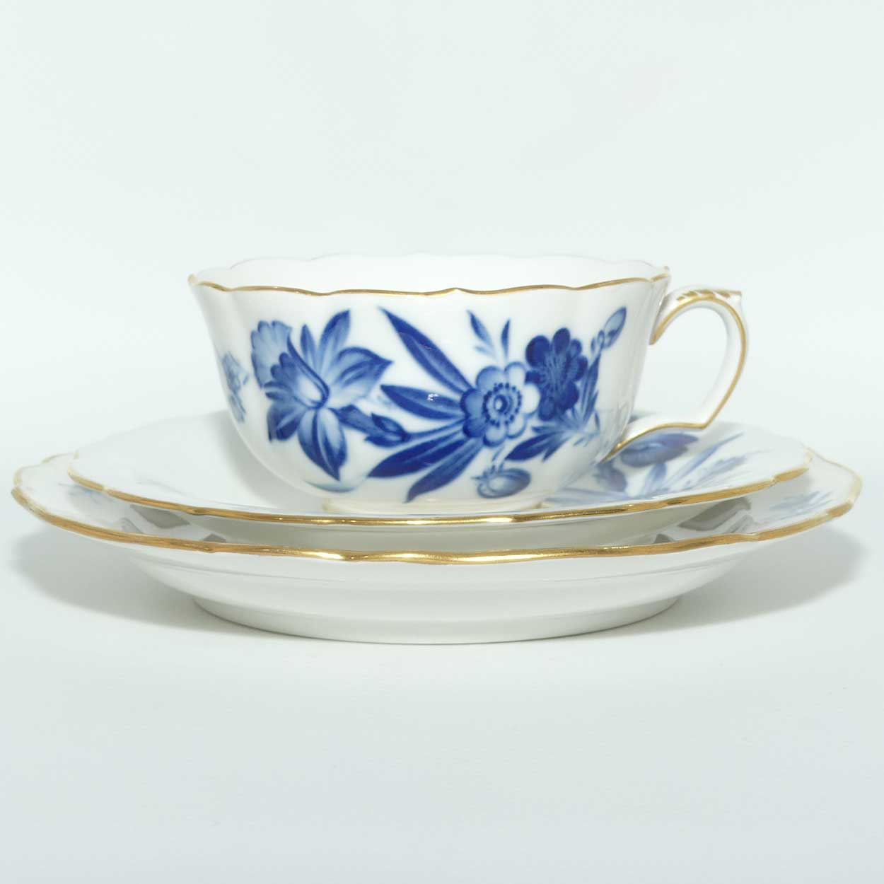 Meissen Blue Floral and Insects tea trio